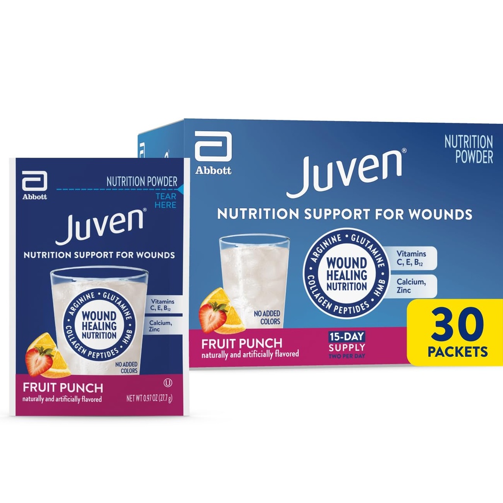 Juven Therapeutic Nutrition Drink Powder Including Collagen Peptides, Amino Acids, and HMB For Wound Healing Support, Fruit Punch, 30 Packets