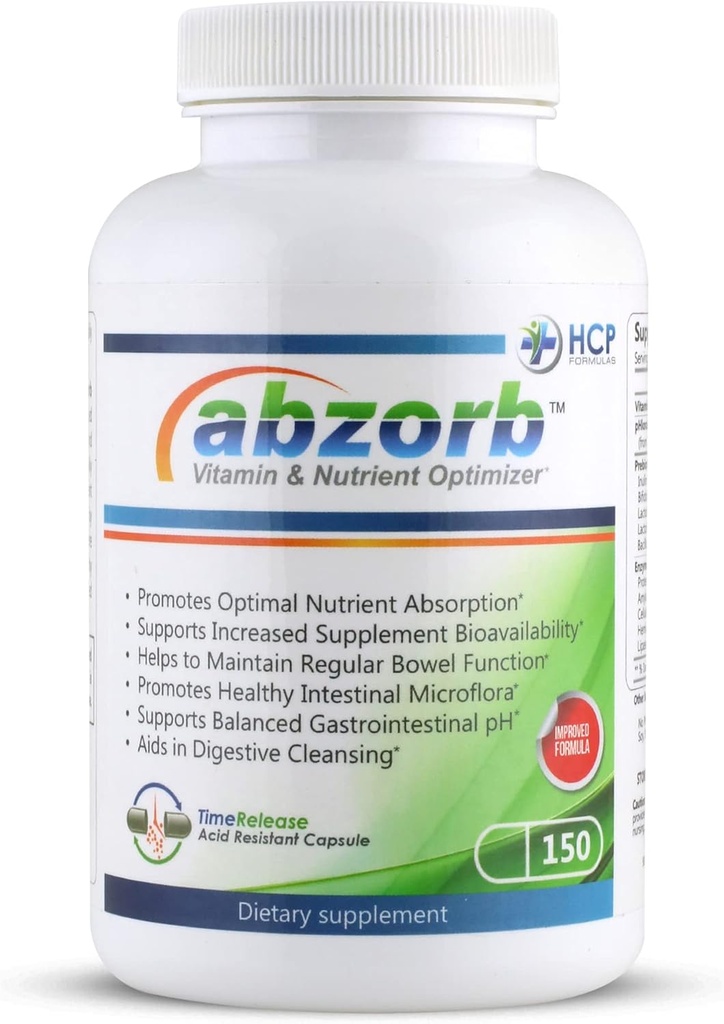 Abzorb - 维生素和营养素优化剂 - 消化酶,Probiotics, & Magnesium Oxide Complex - 平衡肠胃植物 - Gut Health & Bowel Support - 饮食补充剂 - 150 Caps