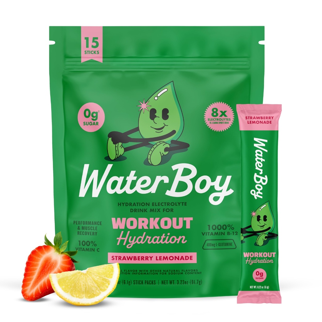 (原始内容存档于2018-09-29) (英语). Waterboy Workingout Hydrition QQ 2,960mg 糖无电解质 Powter Packets L-Glutamine + Vitamins → No Sugar, All Natural, Gluten Free → 15 Drinking Stick Mixes (Strawberry Lemonade).