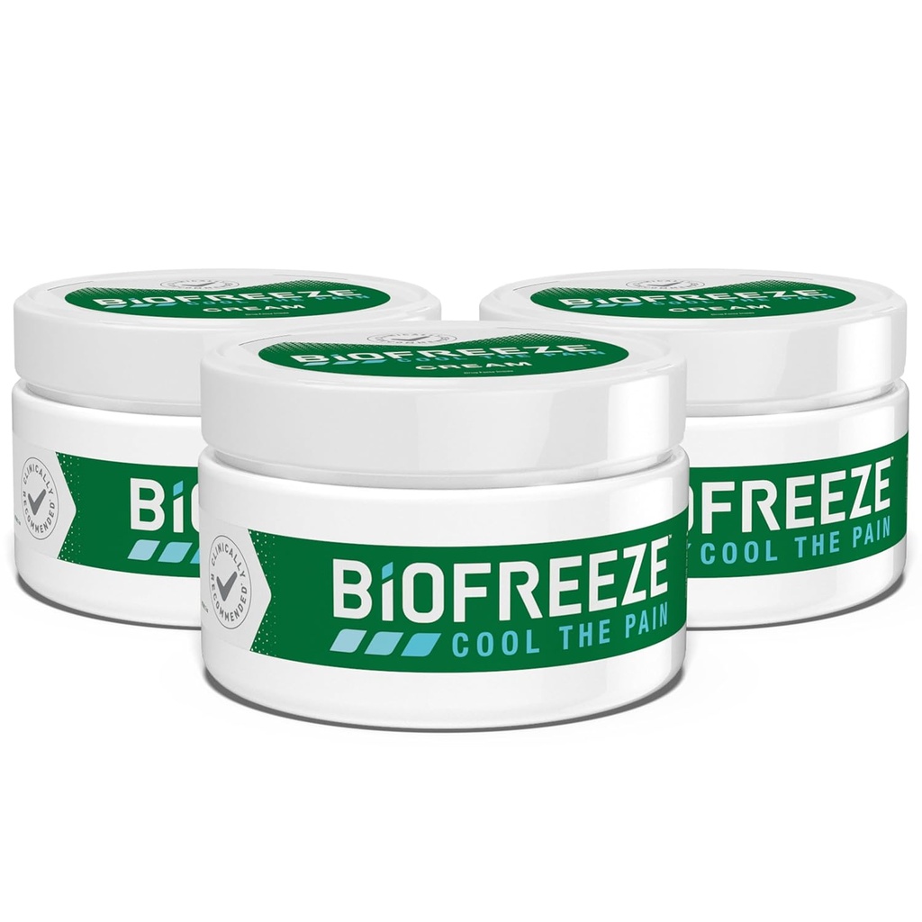 Biofreeze Cream Menthol 3 OZ Jar (Pack Of 3) 与酸性肌肉,关节炎,简单的背痛,以及联合疼痛有关(Package May Vary)