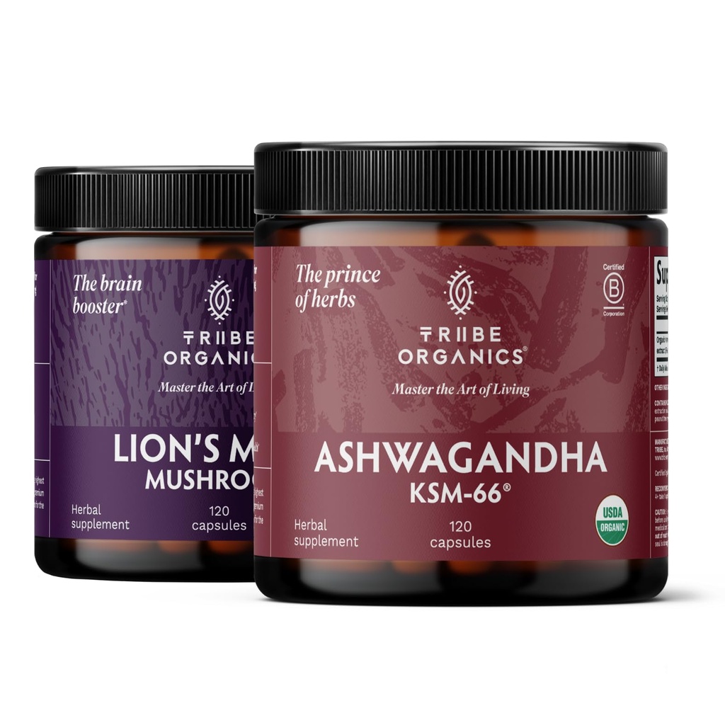 TRIBE ORGANICS NOTROPIC Duo - KSM66 Ashwagandha + 有机狮子的马恩 - Beyond Focus, Mind 意识和心灵健康