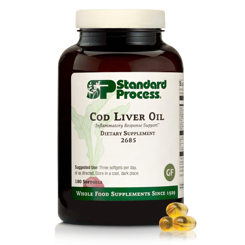 标准工艺 Cod Liver Oil - Aids 健康皮肤和眼睛与Omega-3脂肪酸和维生素A和D - Bone & Tooth 健康支持 - Gluten - Free,非Dairy & Non-Soy - 180 Softgels (60 services)
