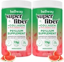 贝尔威超级纤维粉末+Collagen(2Pack),无糖yl壳粉末加Collagen Peptides和Hyaluronic Acid用于古特健康,健康皮肤,钉子,骨头和关节,西瓜(21.2 oz)