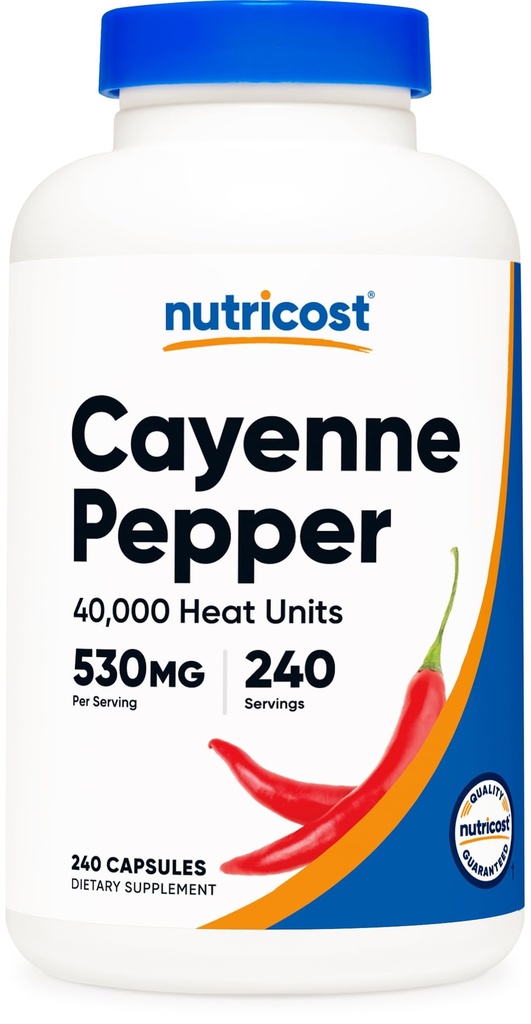 Cayenne Cayenne Pepper 530mg, 240 Capsules - 4万个热量单位,无Gluten,非GMO