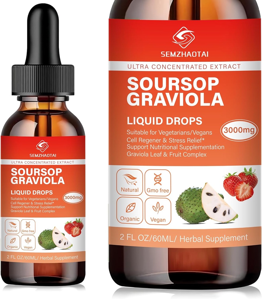 Soursop Graviola Leaf 提取 & Sea Moss 液滴 - 细胞支持,豁免靴,肝脏健康,睡眠援助和抗氧化剂 - 纯苏尔索普比特斯,2个月供应,2 Fl Oz(2oz,草莓)