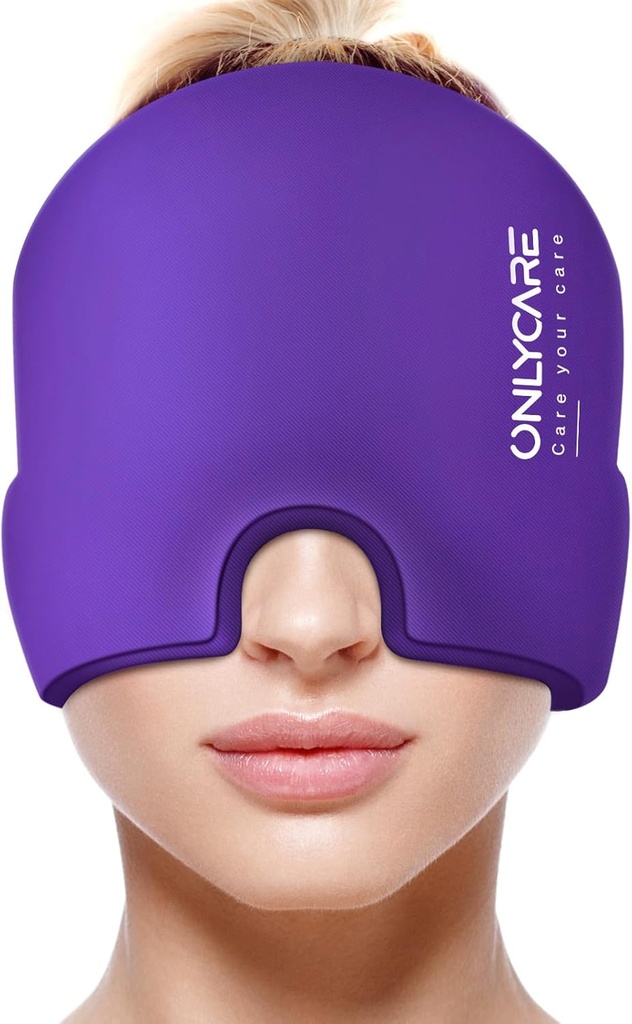 单CARE Migraine Relief Cap, 舒缓头痛帽, 升级无味胶冰头包, 热冷疗法, 头痛冰头包, 用于紧张和压力( 紫色)