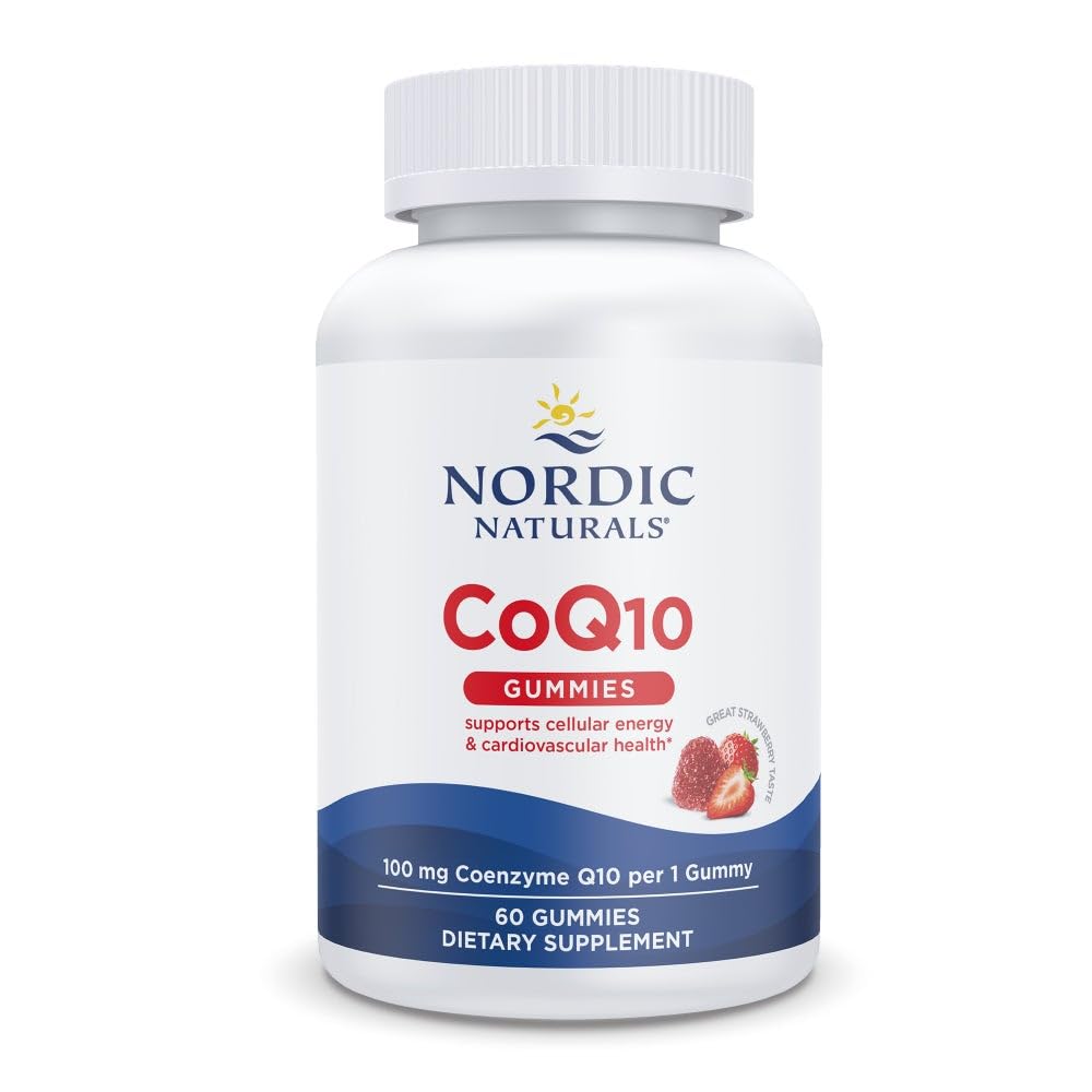 Nordic Naturals CoQ10 Gummies, Strawberry - 60 Gummies - 100 mg Coenzyme Q10 (CoQ10) - Great Taste - Heart Health, Cellular Energy Production, Antioxidant Support - Non-GMO, Vegan - 60 Servings