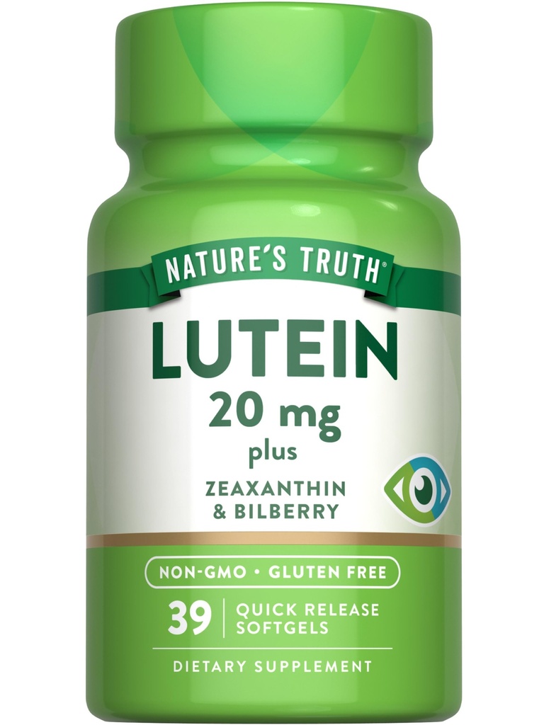 大自然的真理Lutein和Zeaxanthin 20 mg QQ 39 软胶 与 Bilberry QQ Non-GMO & Gluten 免费补充