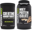 单水合核酸(NutraBio Creatine Monohydrate),无味,500g和Whey蛋白溶液,巧克力花生酱,补充包-肌肉能源,Lean肌肉生长,恢复和强力