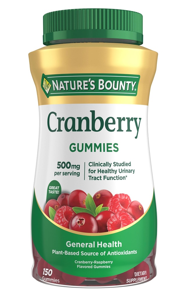 自然丰盛的Cranberry Gummys,尿液Tract支持,500 mg,Cran-Raspberry Flavor,150 Ct