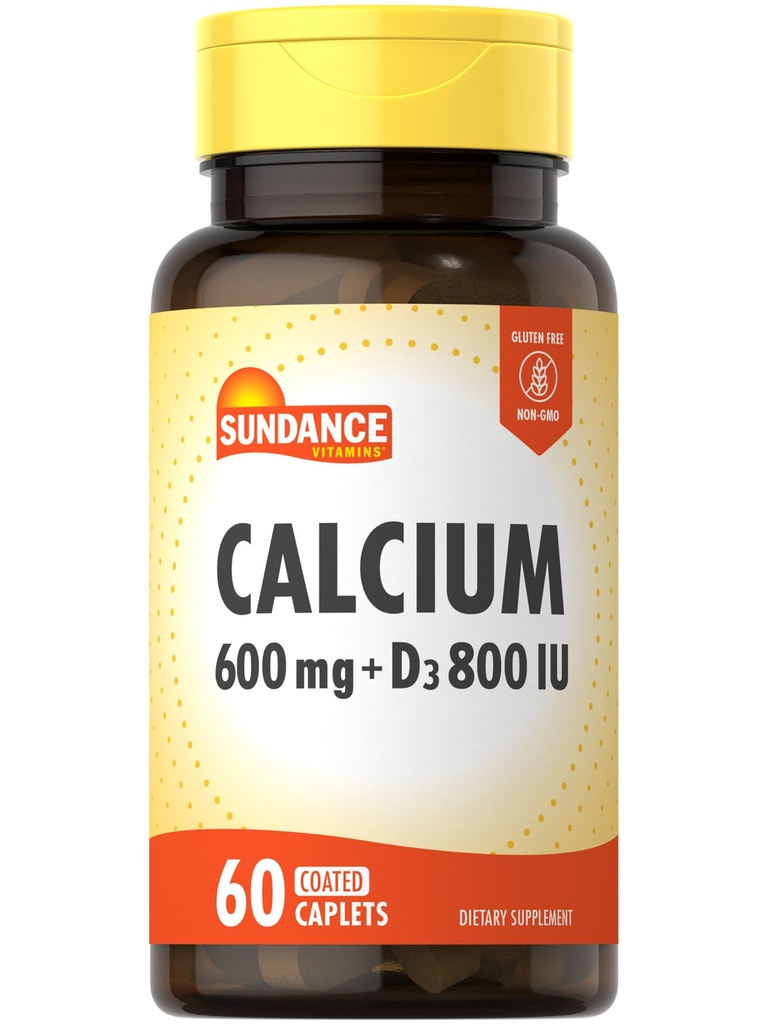 Sundance Calcium 600mg 配有 D3 | 60 Caplets | Vegetarian, Non-GMO, 和 Gluten 免费补充