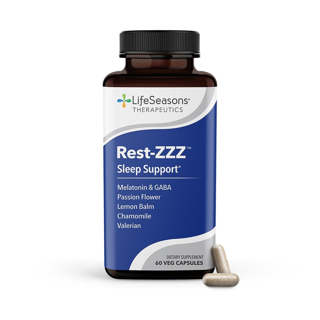 LifeSeasons Rest-ZZZ - 自然睡眠支持补充 - Fall Asleep & Stay Asleep - 冷静神经系统 - 轻松肌肉紧张和不安 - 低剂量Melatonin GABA & Chamomile - 60 Capsules
