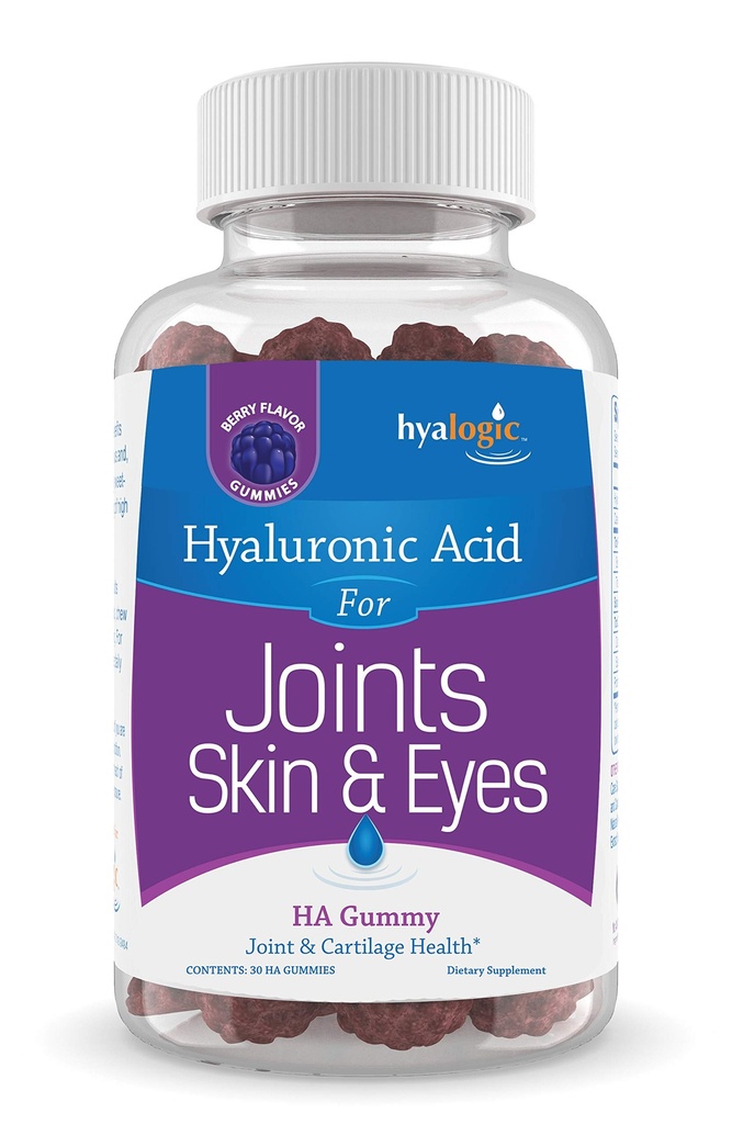 Hyalogic Hyaluronic Acid Gummys 混合Berry Flavor HA Gummys – Gluten-Free Gummy Vitamins for 成人-HA 附加型关节,皮肤和眼睛(30个计数)