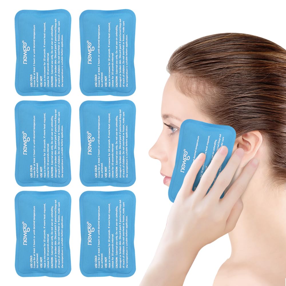 NEWGO 迷你冰包(6包) Gel Cold Packs 伤痕可复用,Face Ice Pack 面部外科手术,牙齿疼痛,疲倦的眼睛,孩子的靴子,布鲁斯,头痛,东北喂4.5"X 3.2"蓝