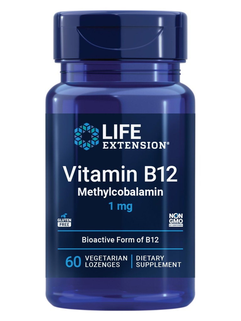 寿命延长 维生素B12 甲基Cobalamin, Nerve 健康补充剂,认知支持,能量维生素,甲基Cobalamin B12, 1毫克, 快速溶解, 蔬菜, 60洛桑根