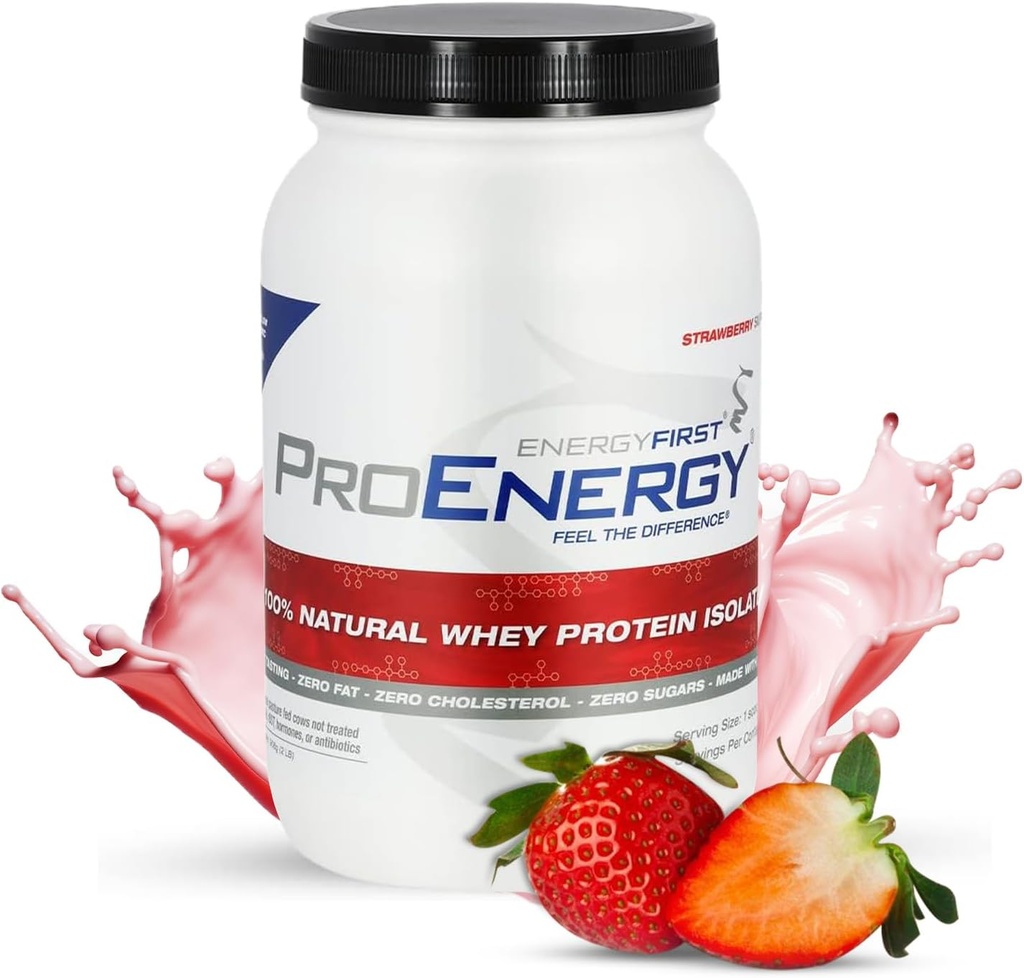 Energy First Graswberry Whey 蛋白质隔离剂(2lb),高蛋白摇摆换食品和回收,非GMO,无胶质,37种服务
