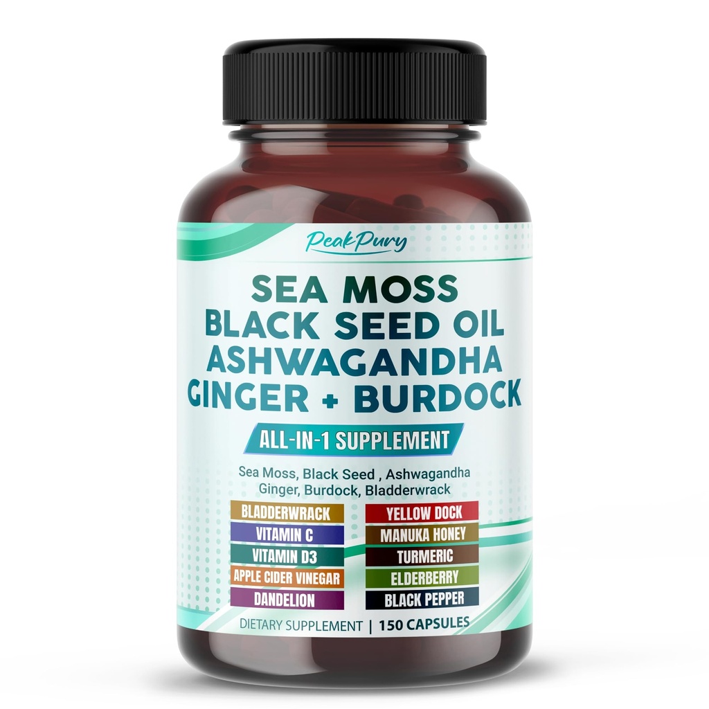 Sea Moss 黑种子油 Ashwagandha Ginger Burdock Bladderwrack - 豁免支持 - 美国制造