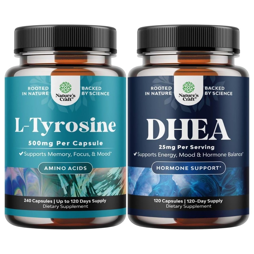 L Tyrosine 1000mg Capsules - 氨基酸 Nootropic for Mood 关注和认知性能和DHEA 荷尔蒙平衡补充剂 - Dehydroepiandrosterone for 成人