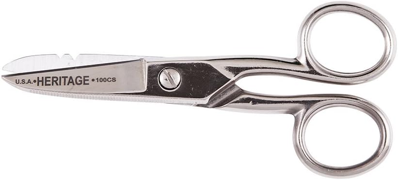 Klein Tools G100CS剪刀,美国制造,电工剪刀,有脱衣笔记和锯齿刀,5-1/4-Inch