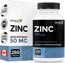 更新活化锌每服50MG补充剂 -- -- 对免疫健康、强骨和促进健康发型、钉子和光滑皮肤至关重要 -- -- 加拿大制造的250块