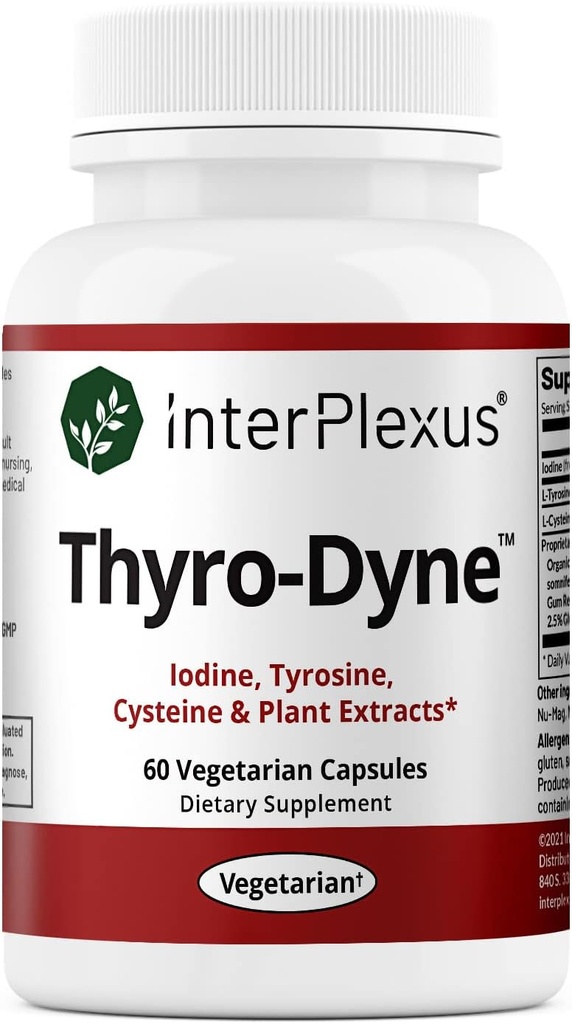 InterPlexus Thyro-Dyne - 碘、Tyrosine & Plant 提取物,用于支持甲状腺素 -- -- Gluten Free、奶制品、大豆自由 -- -- 60枚甲壳虫(30枚)