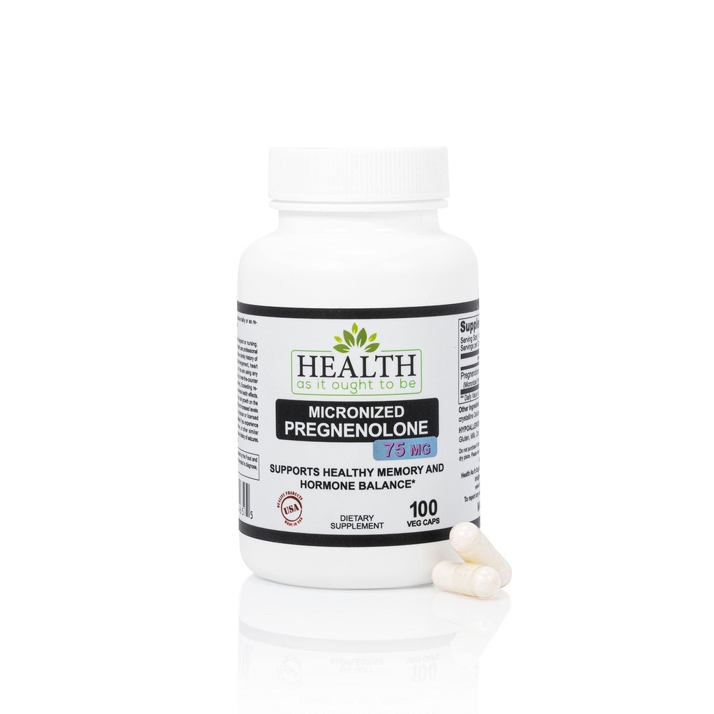 健康(As it Ought to Be Pregnenolone 75mg) 补充 - 强化吸收的微量化形式 纯度和强度测试 − 100 Capsules