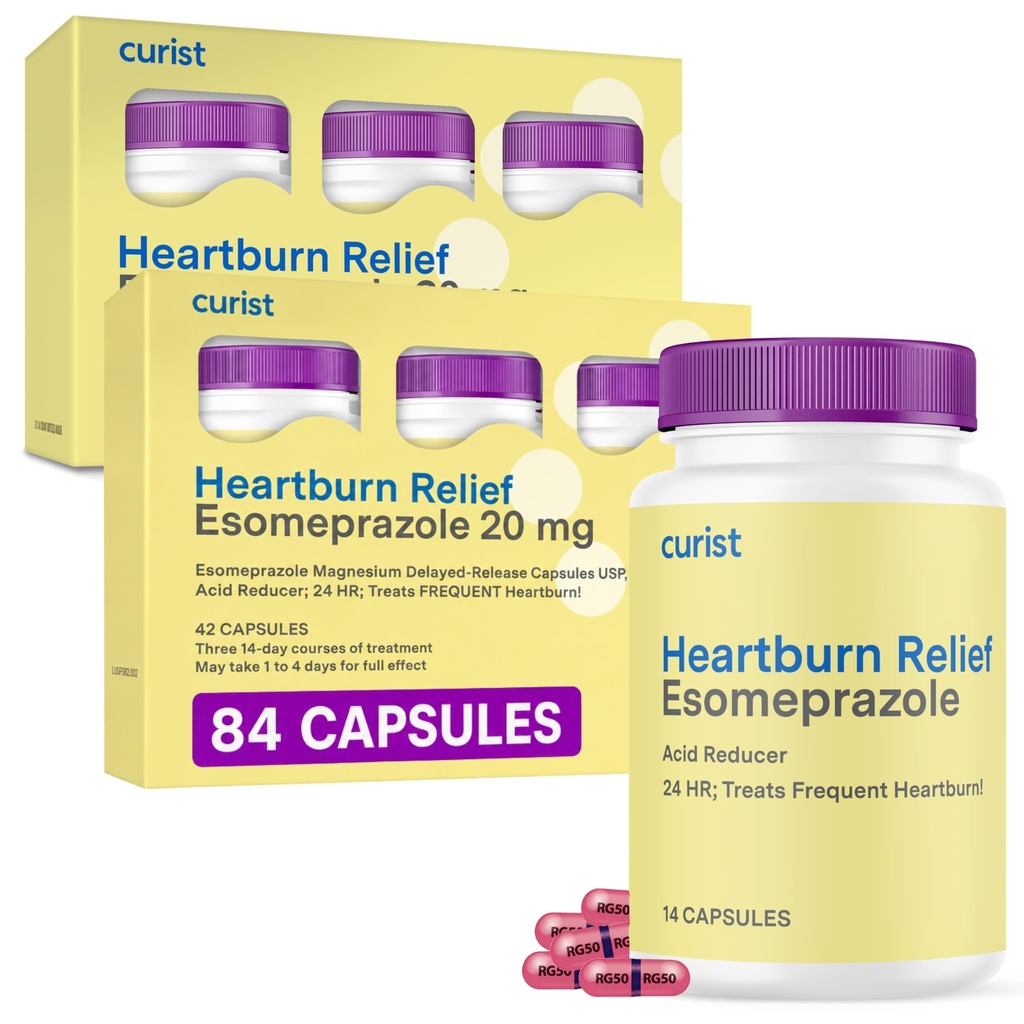 Curist Esomeprazole 20mg Capsules 延迟释放 84 Counter - 用于心脏灼伤救济的酸性 Reflux Medicine - 两包42 Capsulles Count (84 Total) - 酸性 Reflux Reflux Refue