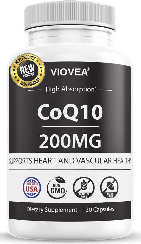 CoQ10 - 在美国制造,120 Capsules,200mg(4-Month Supply),超高吸收共聚物 Q10 补充剂 - 抗氧化剂用于心脏,血管健康和能量促进剂