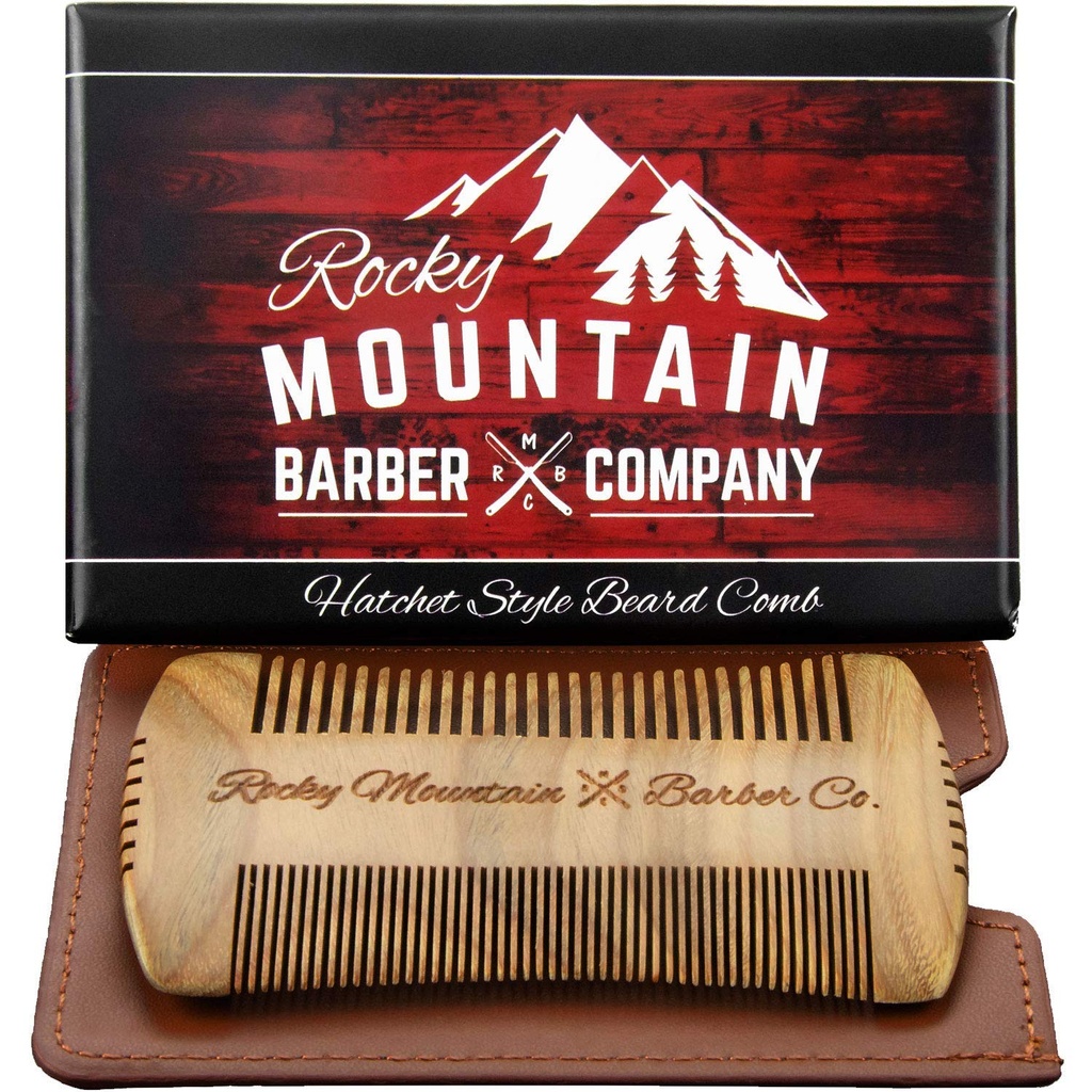 Beard Comb - Sandalwood Natural Hatchet Style for hair - Anti-Static & No Snag,手制宽和精细的牙刷 胡须和小胡子 最佳带带小包的布料