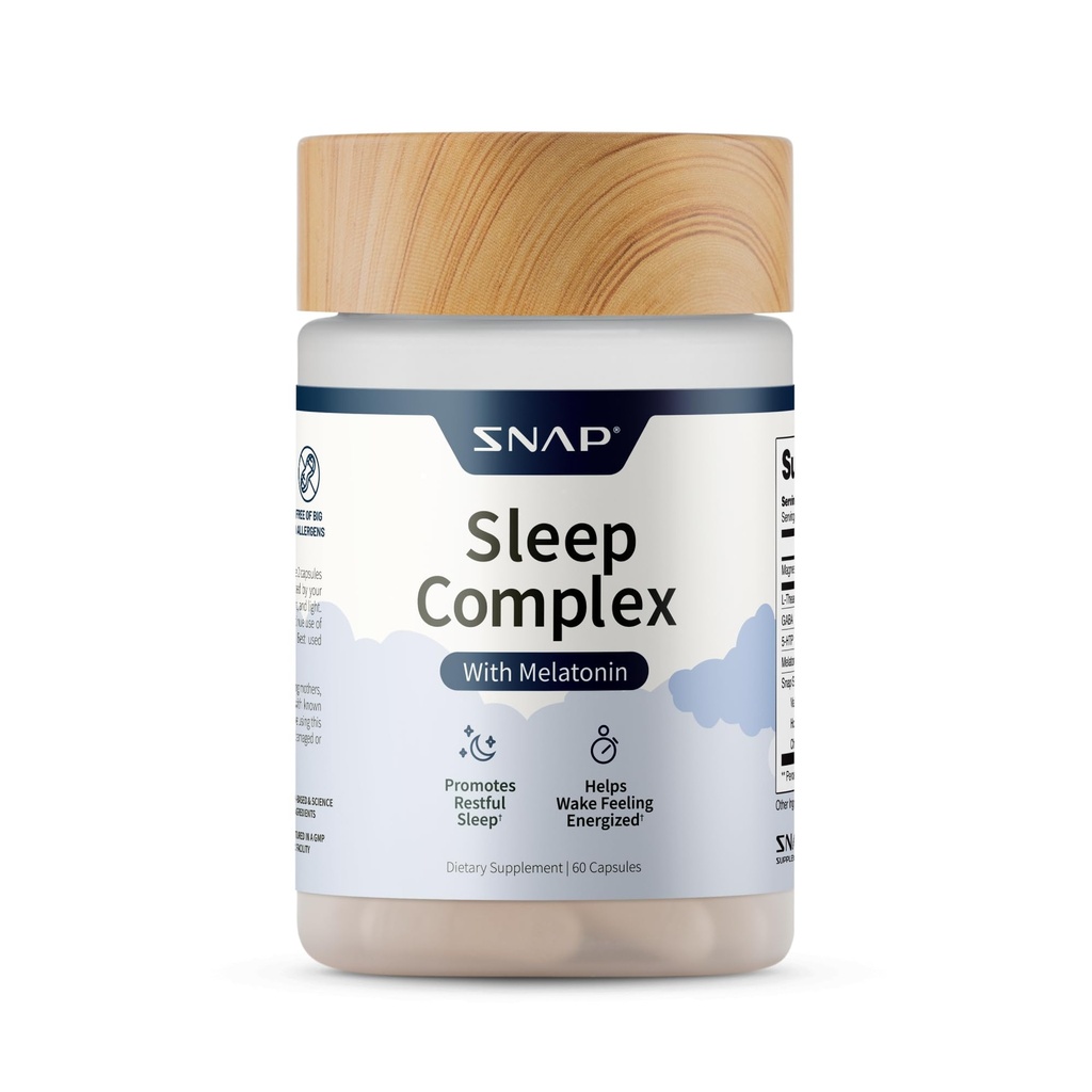 与Melatonin & Valerian Root 的 Snap 补充自然睡眠援助 – 支持放松,休息的深眠和夜间恢复 60 Capsules