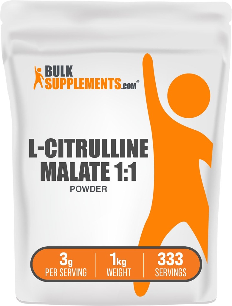 Bulk Assupports.com L-Citrulline Malate 1:1 粉末 - Citrulline Powder, 氨基酸补充剂 - Unforsed & Gluten Free - 3g / services, 1kg (2.2磅) (Pack of 1)