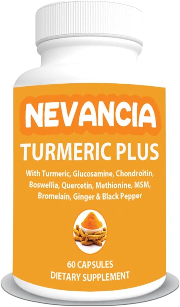 Turmeric Plus - 配有Turmeric,Glucosamine,Chondroitin,Boswellia,Methionine,MSM & More – 10种支持联合,骨骼,皮肤,消化,心脏和免疫卫生的成份 - 60 Capsules