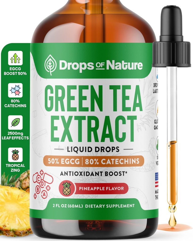 绿茶 10:1 提取50% EGCG - 绿色茶液滴 - Vegan, 4X 威力更大的药剂 和 Capsules - 2oz 抗氧化剂和免疫补充剂 - 皮肤,心脏支持,脑健康与记忆促进剂
