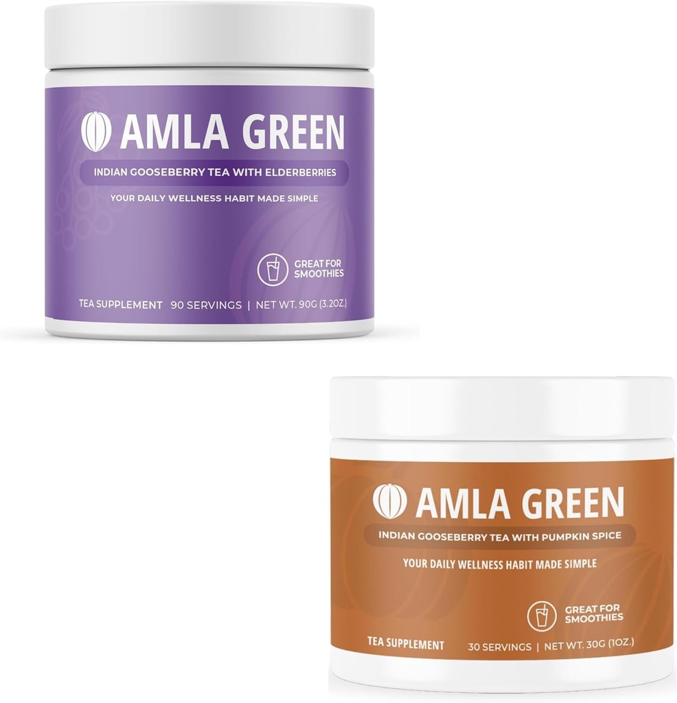 Amla Powder & Green Tea Superfood 补充品,抗氧化剂支持,用长莓(90份)和南瓜辣椒(30份)制成,有机,维冈