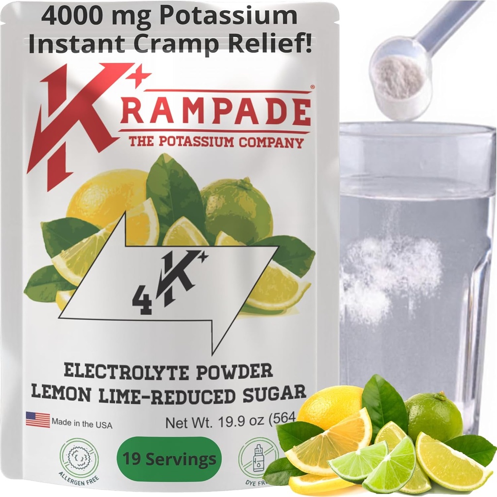 Krampade 电解质钾补充剂 - 4000 mg K+, > 4X More Than Coconut Water → 即时Cramp Relief → 水分粉