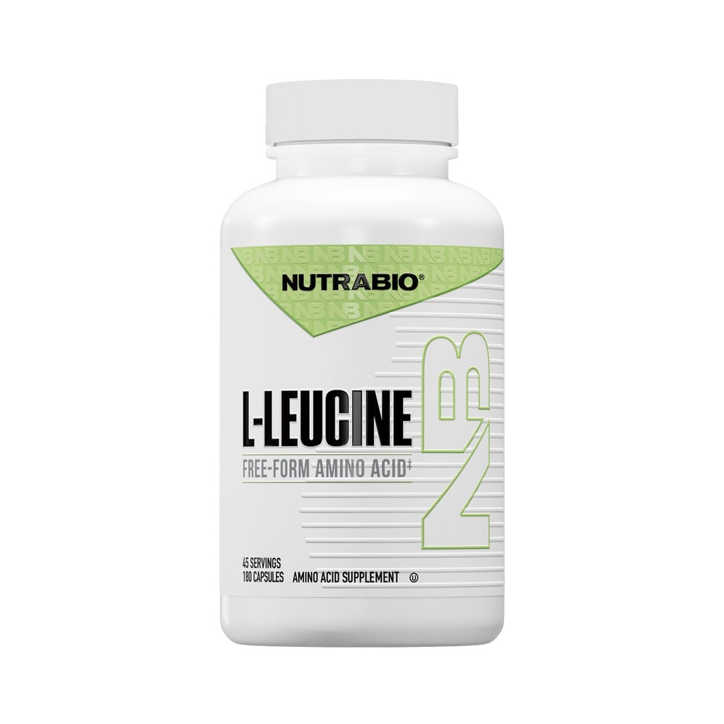 NutraBio L-Leucine 补充剂 - 肌肉生长和恢复的最佳氨基酸 - 天然发酵的自由形式 Leucine 氨基酸补充剂 - Vegan, Non-GMO, Gluten Free - 400mg, 180 Capsules
