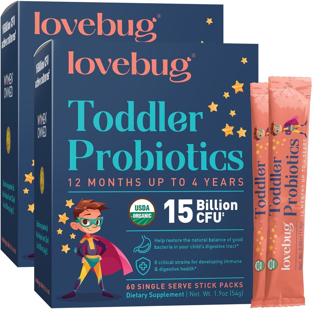 LOVBUG 儿童 配有预生纤维的亲生粉 -- -- 托德勒豁免支助和便秘救济 -- -- USDA 儿童GUT和消化保健的有机亲生药(年龄1-4岁) -- -- 60包(未尝有)