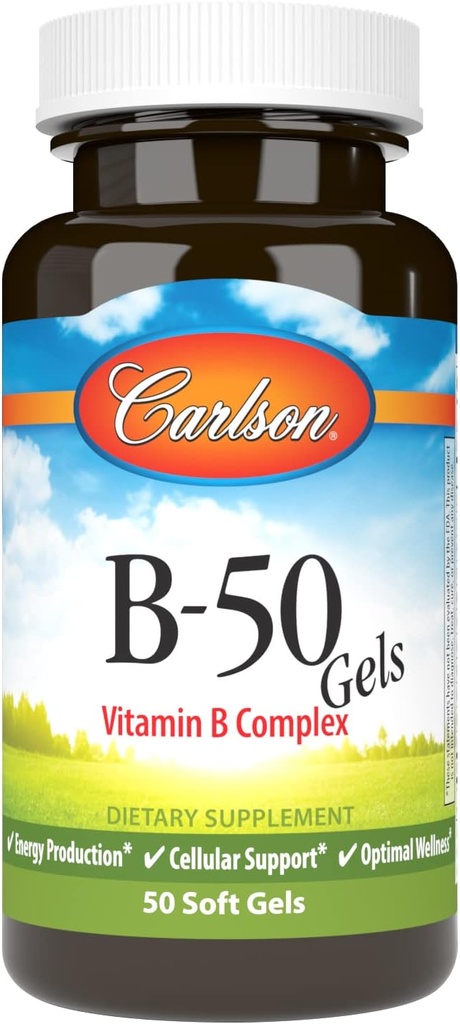 Carlson - B-50 Gels, 维生素B 复合体, 能源生产, 手机支持和优化井, 50 Softgels