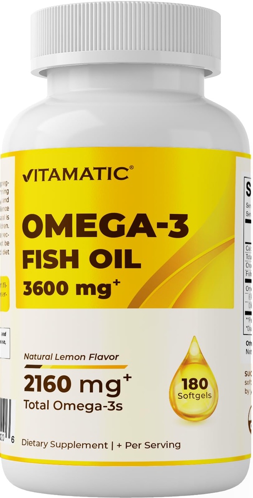 3 鱼油 3600mg 个人服务,2160mg Omega 3 脂肪酸,1296mg EPA + 864mg DHA,Burpless Lemon Flavor,180 软胶