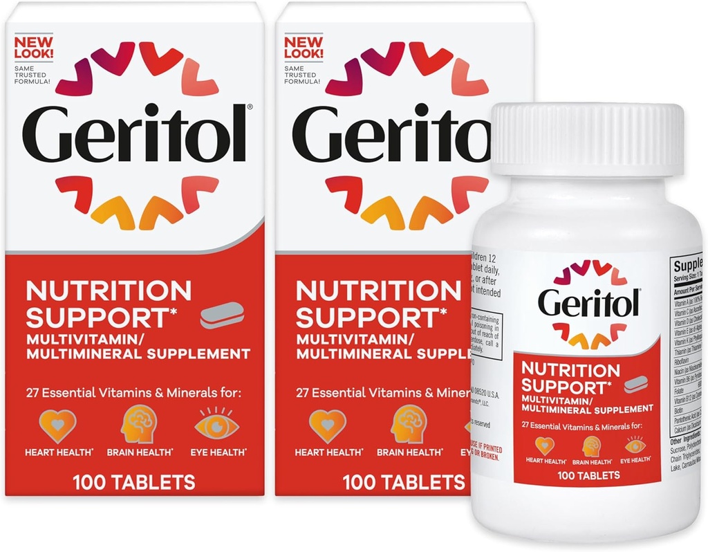 Geritol,多维生素补充剂,含有B-维生素、抗氧化剂、维生素C、E-D和铁、26种基本维生素和矿物、无葡萄糖、非GMO、无人工甜剂、100片-2厘米