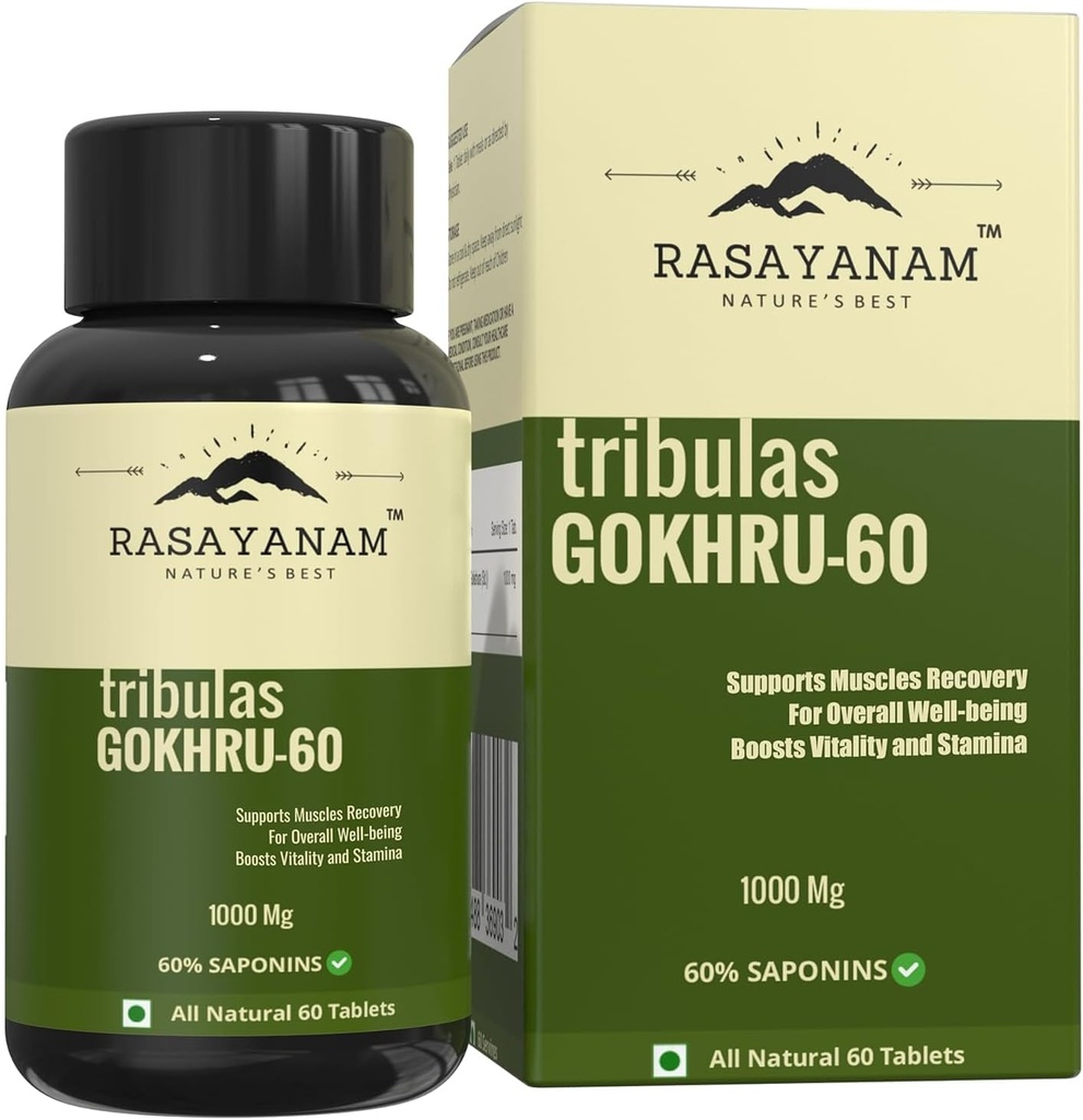 普通Tribulas Gokhru-60 Gokshura牌匾 1000mg QQ 超高集中度 60% Saponins 提高Vigour QQ Tribulus Terrestris 男女双人(60张牌匾)(1)