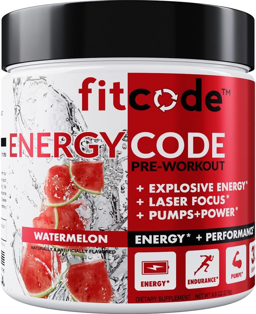 fitcode EnergyCode - 预研用Creatine Powder - 能量与性能饮料 - 肌肉强度与耐力补充 - 包含咖啡因 - 30 services - 西瓜