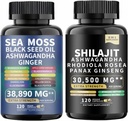 海摩斯和希拉吉特海 黑种子油 Ashwagandha Ginger & shilajit rhodiola rosea panax Ginseng(120个计数(2包))