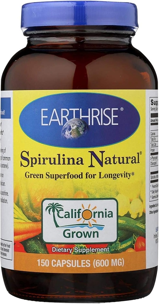 Earthrises Spirulina Natural 600 mg - 150 Capsule,来自加利福尼亚-维干,Gluten Free, Keto Friending, Non - GMO 超級食品在维生素和矿物质中含量高.