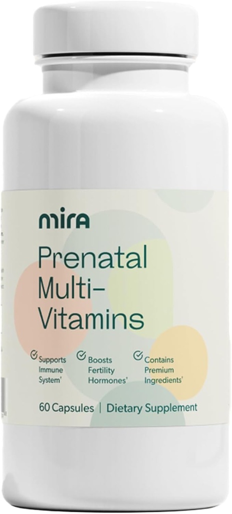 MIRA 妇女产前多维生素,Folate和Choline,孕前、孕期和孕后补充,支持你的怀孕和胎儿发育,60 Capsules(30人),1包