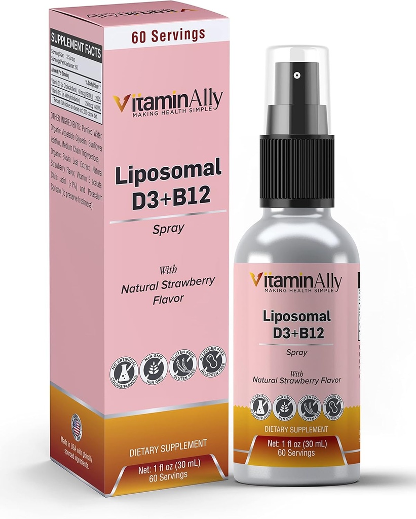 液体维生素D3 + 维生素B12 喷雾 + 2-月 供应 → 1 fl oz → 非 GMO + Sugar Free → Travel friendly + rivolution – immune 支持,骨质健康,支持能量,大脑功能