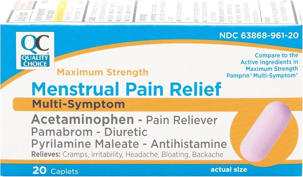 质量选择 最大强月经疼痛缓解,多症状疼痛缓解卡片, Cramps, Headache, Bloating, Backache & Iritability, 20 个计数包