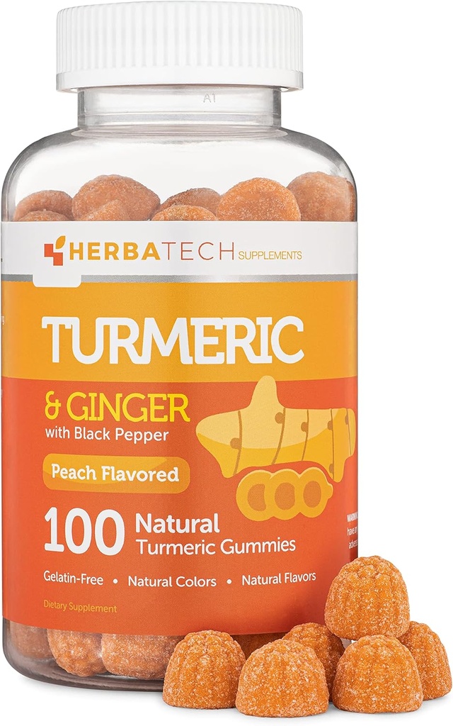 Turmeric Curcumin Gummys 配黑辣椒和姜根(100个计数) 成人和孩子可食用补充剂——联合支持和Vegan Safe