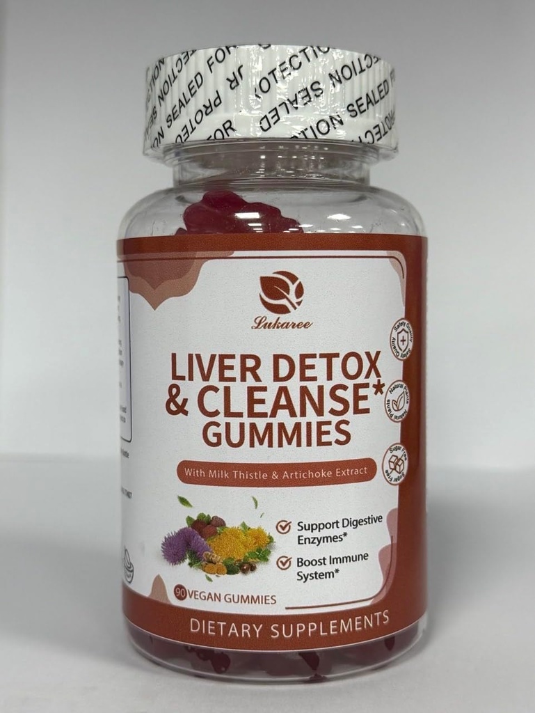 Lukaree Liver Cleanse Detox & Refering Gummys - 牛奶硝酸西利玛林,丹德利翁,Artichoke 提取剂 & 长老莓 - 无糖,Raspberry Flavor - 90
