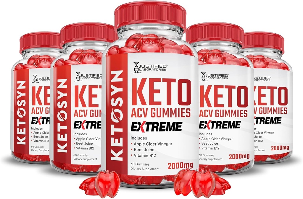 合理实验室(5 Pack Ketosyn Keto ACV Gummys Extreme 2000MG Ketosyn Keto Gummys Apple Cider Vinegar 配以石榴蜂蜜汁粉 B12 Vegan 非 GMO 300 Gummys 配制的